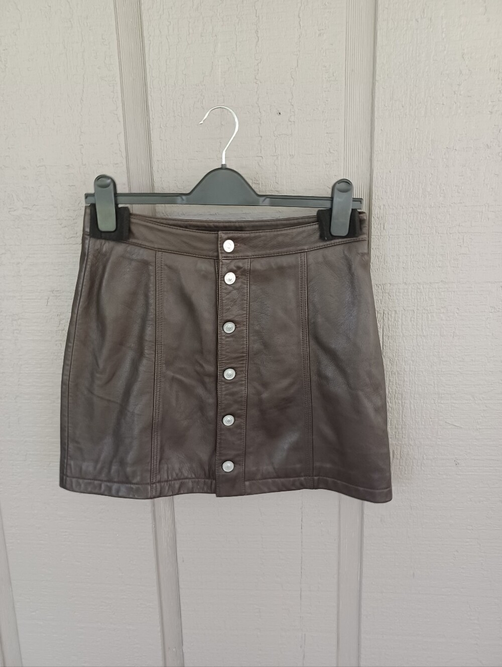 Allsaints Carson Lamb Leather Mini Skirt Size 4 Women High Rise Button In Brown